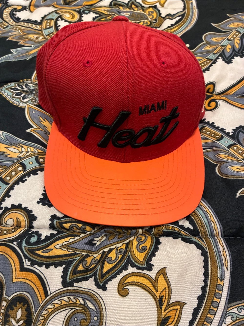 Mitchell & Ness Red Crown with Orange Brim Miami Heat Snapback